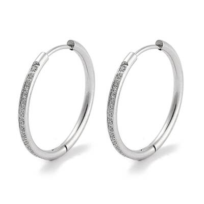 304 Stainless Steel Micro Pave Clear Cubic Zirconia Huggie Hoop Earrings