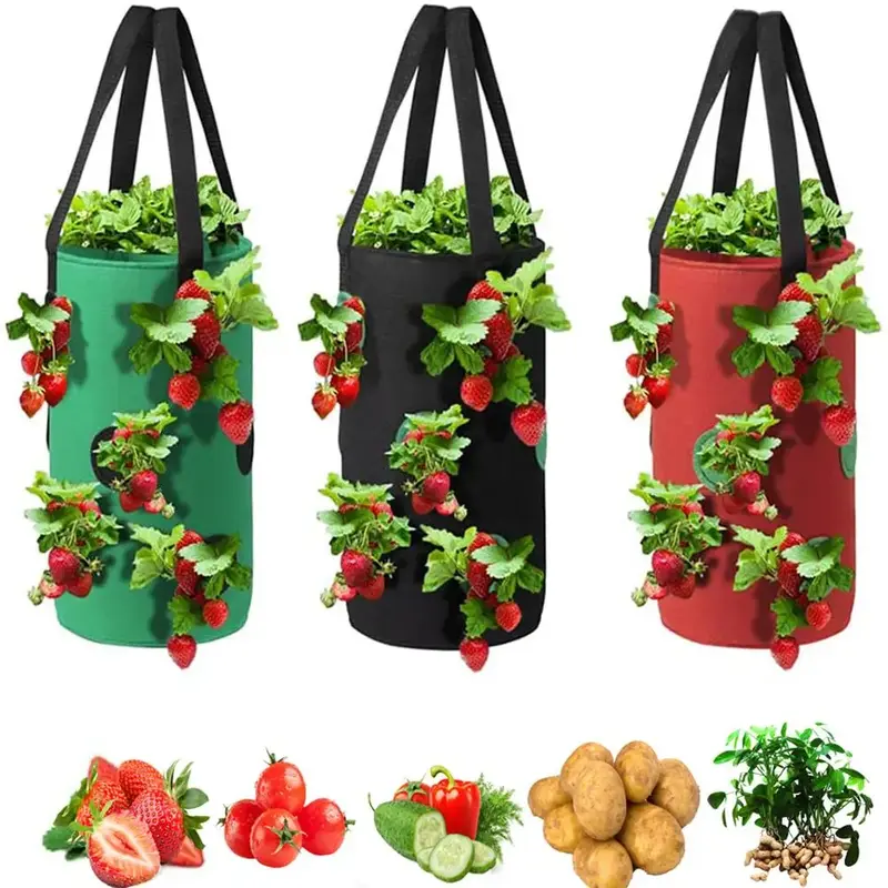 3-Gallon Plant Grow Bag, Non-woven Fabric Planting Bag with Handle, Garden Grow Bag for Strawberry & Vegetable & Flower, Gar...