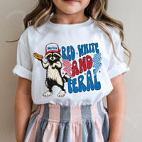Youth Feral T-Shirt, Red White And Feral Shirt, Funny Raccoon Youth Tee, USA Hotdog Graphic, 4th of July Shirt, Fouth of July...