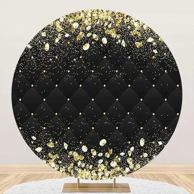 Aperturee Round Black Gold Diamonds Round Birthday Backdrop - Aperturee