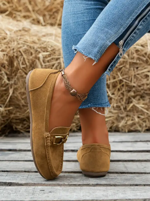 Women's Fashionable Plain Chain Decor Loafers, Casual Comfortable Slip on Flats for Daily Wear, Lightweight Breathable Shoes ...