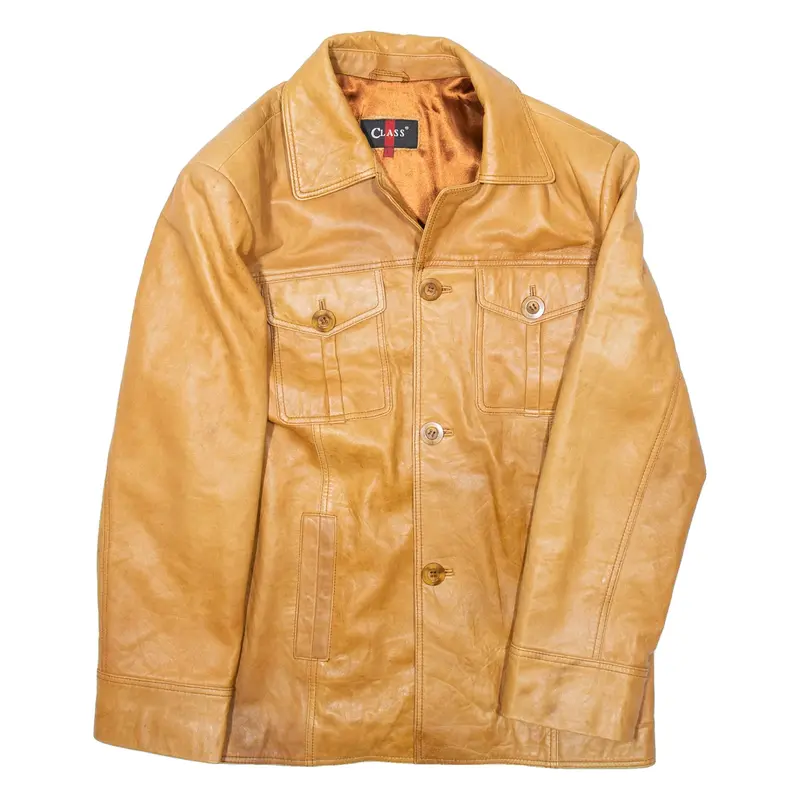 CLASS Mens Coat Brown Leather Faux Leather L