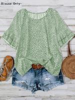 【Plus Size】 All Over Print Round Neck Blouse, Casual Short Sleeve Top for Summer, Women's Plus Clothing for Daily Wear, S...
