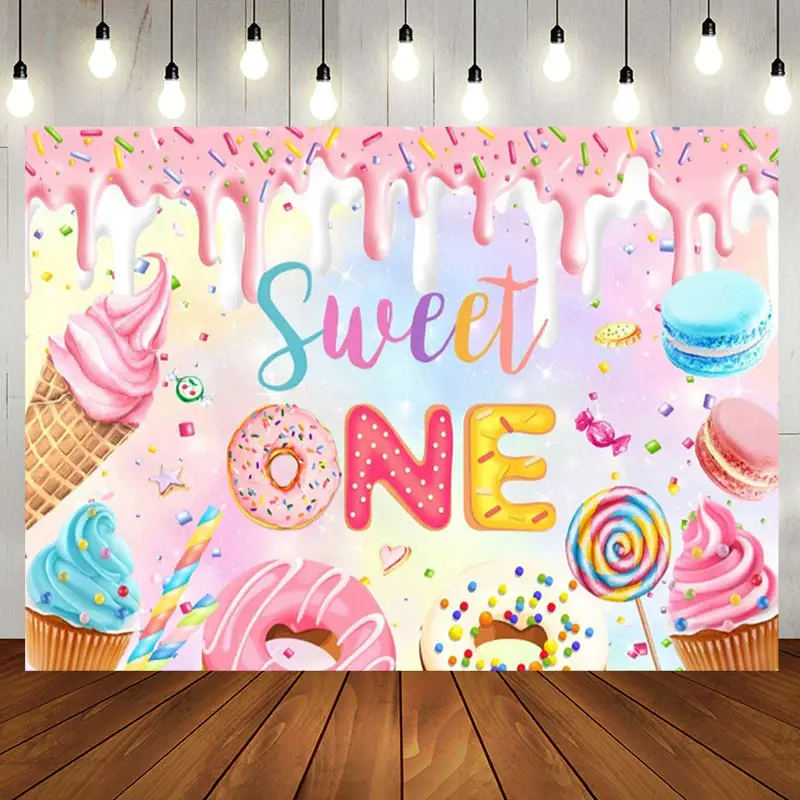 Colorful Candyland Cream Sweet One Birthday Backdrop - Aperturee