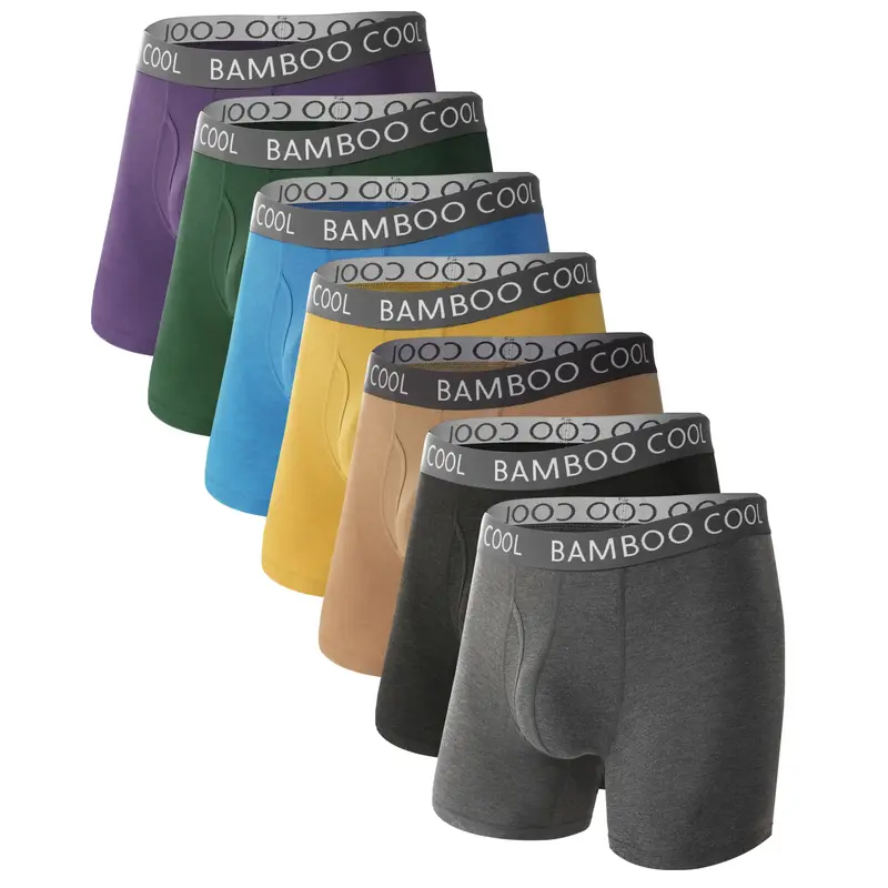 BAMBOO COOL Men's Underwear Boxer Briefs 7-Pack - Beige Elastic Waistband Horizontal Pockets No Ride Up Four-Way Stretch for ...
