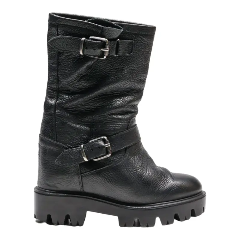 UNLACE Biker Boots Black Leather Womens UK 1
