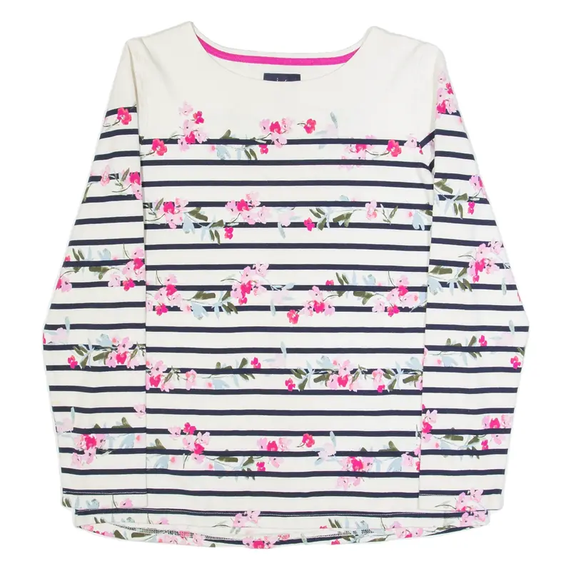JOULES Womens Patterned Jumper White Striped Tight Knit UK 14