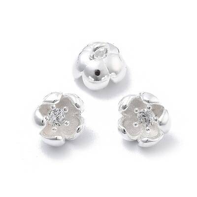 925 Sterling Silver Pave Clear Cubic Zirconia 3D Flower Charms