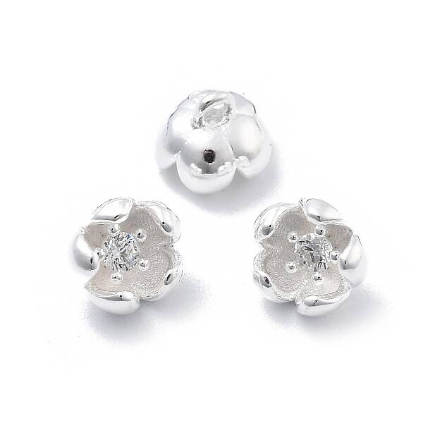 925 Sterling Silver Pave Clear Cubic Zirconia 3D Flower Charms