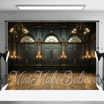 Golden Pattern Light Black Photo Retro Wall Backdrop - Aperturee