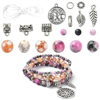 DIY Natural Persian Jade & Fire Crackle Agate Stretch Bracelet Making Kit