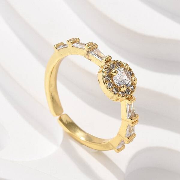 Round Brass Micro Pave Cubic Zirconia Cuff Finger Rings