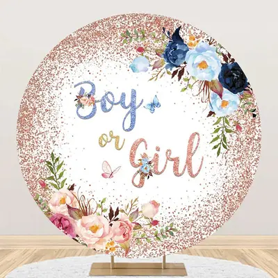 Floral Leaf Boy Or Girl Round Baby Shower Backdrop - Aperturee