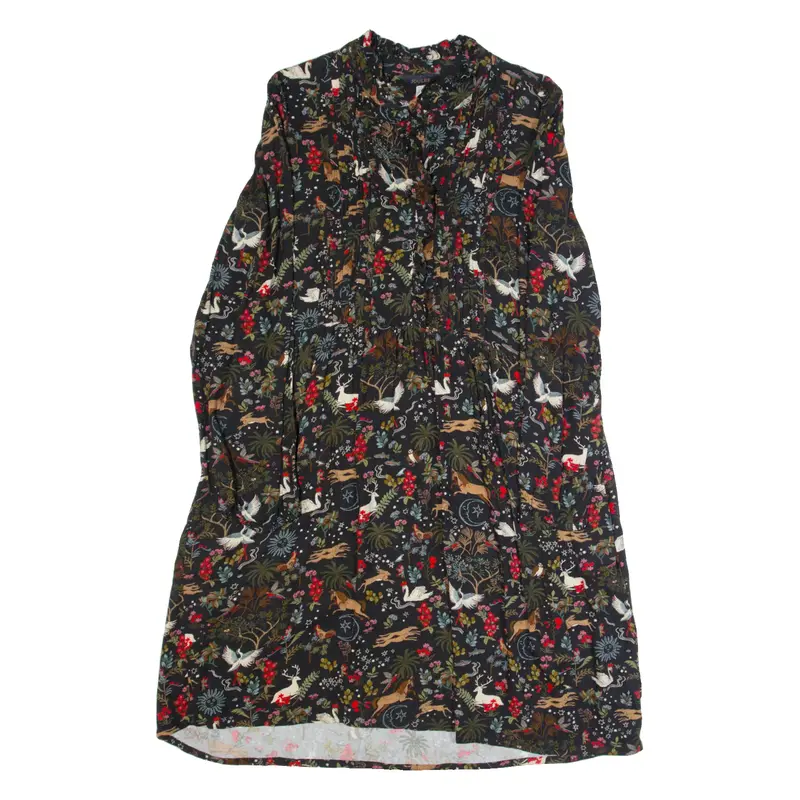 JOULES Womens Tea Dress Black Animal Print Long Sleeve Midi M