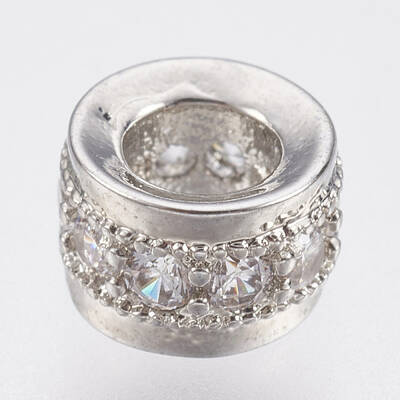 Brass Micro Pave Cubic Zirconia Beads