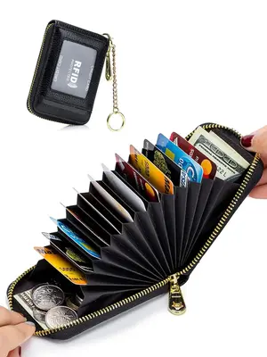Genuine Leather Multifunctional Card Holder, 1 Count Casual Plain Zipper Card Holder for Women & Men, Versatile Trendy Wallet...