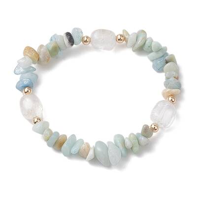 Natural Flower Amazonite Chip & Cuboid Beaded Stretch Bracelets for Women