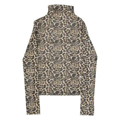 BERSHKA Mesh Womens Printed Top Beige High Neck Long Sleeve Animal Print XS