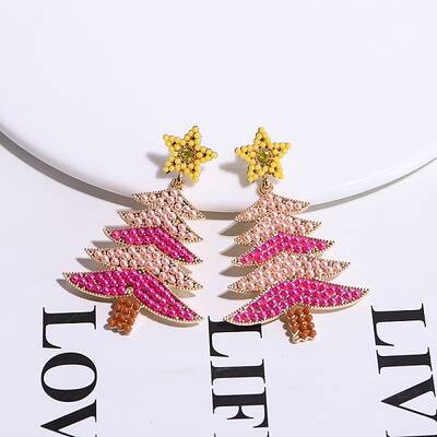 Christmas Trees with Star Alloy Dangle Stud Earrings for Women