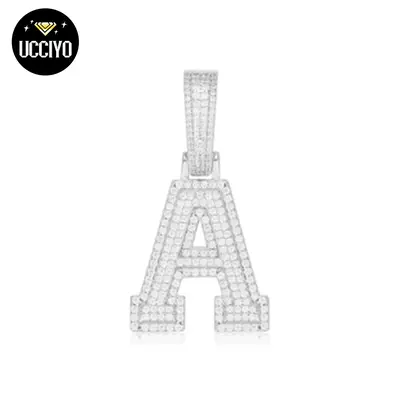 【P351 livestream】UCCIYO 925 Sterling Silver Synthetic Moissanite A-Z 26 Alphabet Pendant Necklace for Men and Women Hip H...