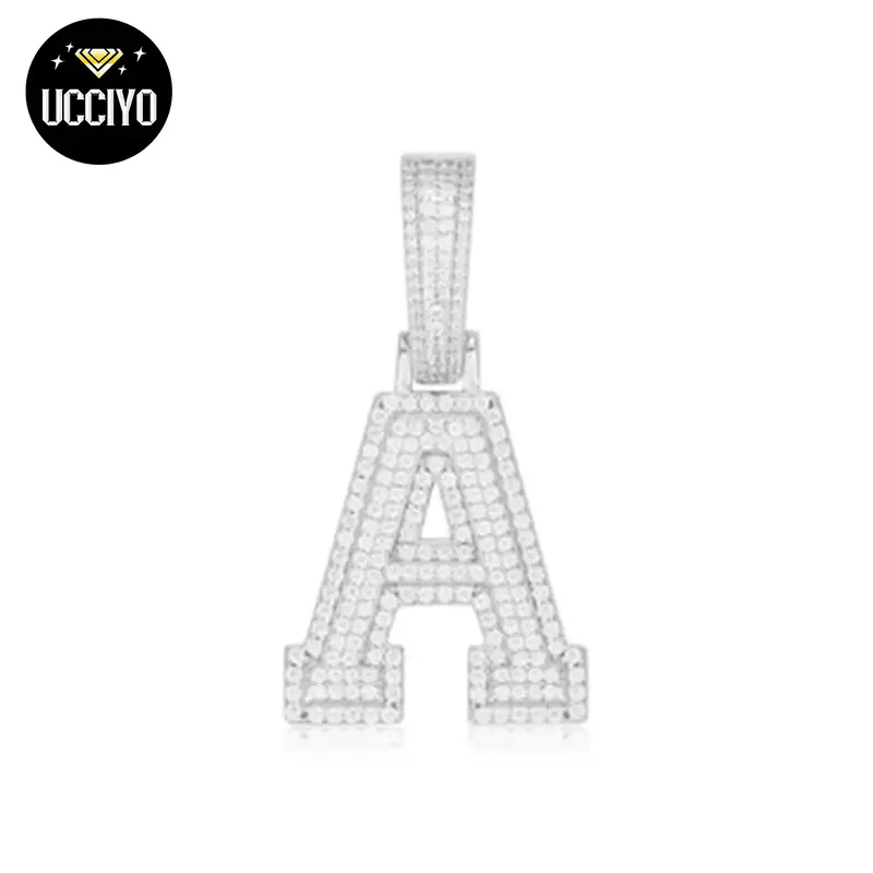 【P351 livestream】UCCIYO 925 Sterling Silver Synthetic Moissanite A-Z 26 Alphabet Pendant Necklace for Men and Women Hip H...