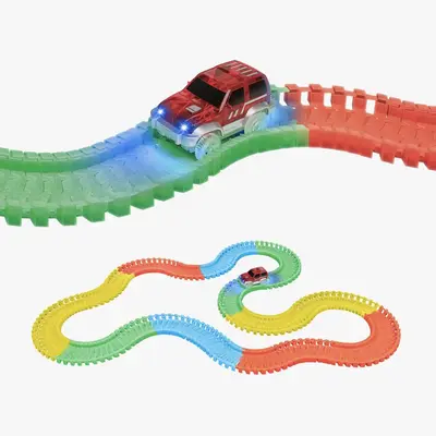World Tech Toys Galaxy Flex Track | 220 Piece Glow in The Dark Flexible Racetrack and LED Light Up Car | Educational Building...
