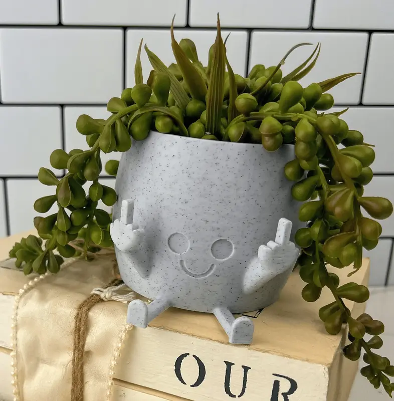 Middle Finger Happy Planter in ALL Colors! Kawaii Planter, Planter with Face, Planter with Middle Finger, Succulent Planter, ...