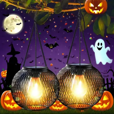 Outdoor Solar Hanging Light,2/4 packs Solar Lantern Outdoor Garden with IP65 Waterproof,Waterproof Lantern For Halloween Chri...