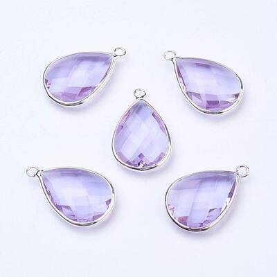 Silver Color Plated Brass Glass Teardrop Pendants