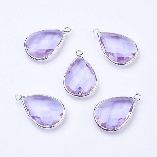 Silver Color Plated Brass Glass Teardrop Pendants