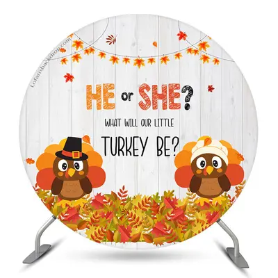 Aperturee Turkey Yellow Leaves Fall Round Baby Shower Backdrop | Baby Shower Arch Backdrop | Circle Party Backdrop | Circle B...