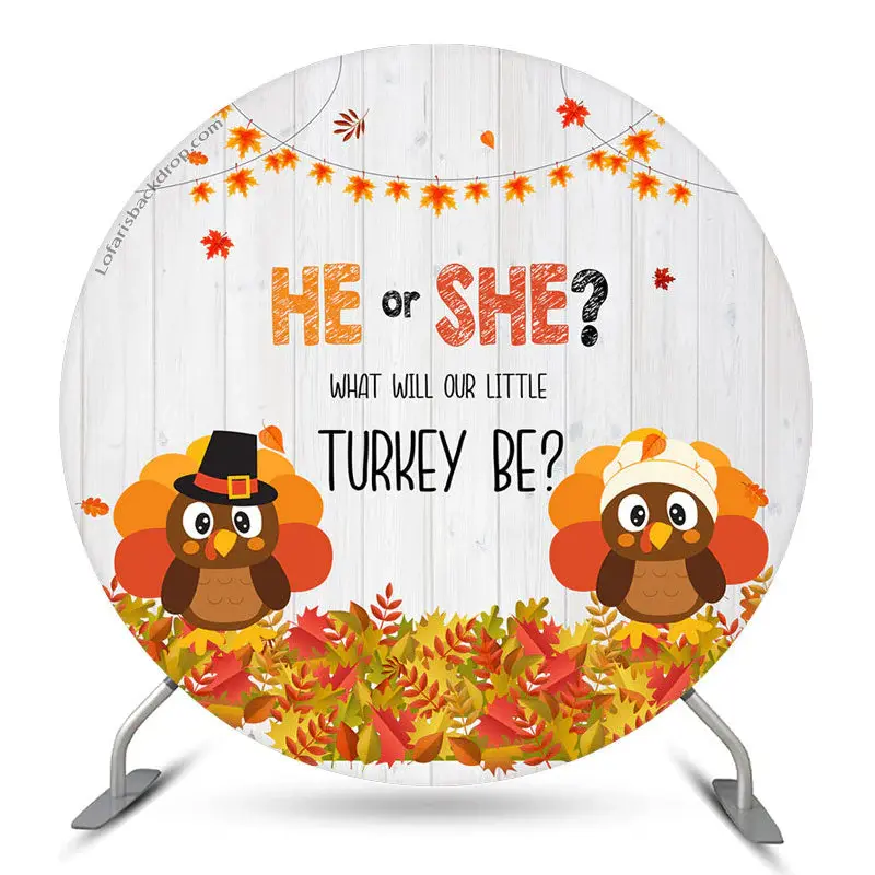 Aperturee Turkey Yellow Leaves Fall Round Baby Shower Backdrop | Baby Shower Arch Backdrop | Circle Party Backdrop | Circle B...