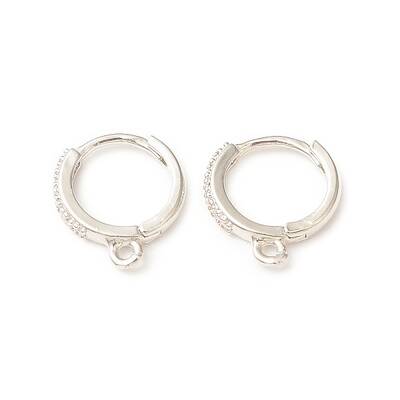 Brass Micro Pave Clear Cubic Zirconia Hoop Earring Finding