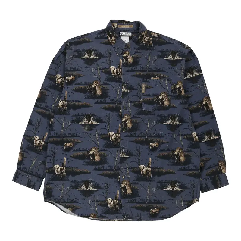 Columbia Patterned Shirt - 2XL Navy Cotton