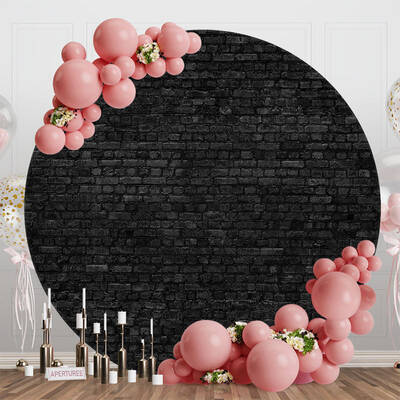 Retro Black Grey Brick Wall Round Backdrop For Party
