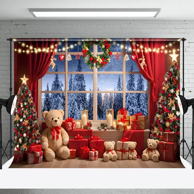Aperturee Light Strip Bears Tree Gifts Christmas Vibe Backdrop - Aperturee