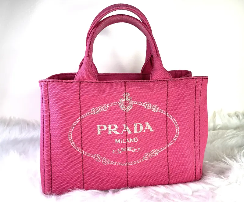 Pre-owned PRADA Canvas mini bags Logo Canapa Mini Hand Bag Tote Bag Pink BN2439 Used
