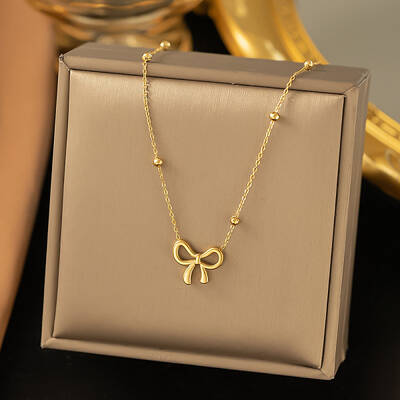 304 Stainless Steel Bowknot Pendant Necklaces for Women