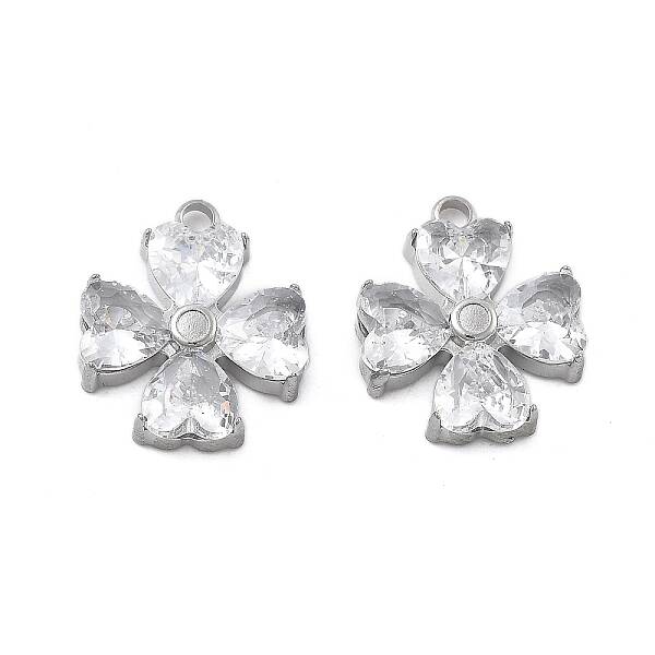 304 Stainless Steel Micro Pave Cubic Zirconia Charms