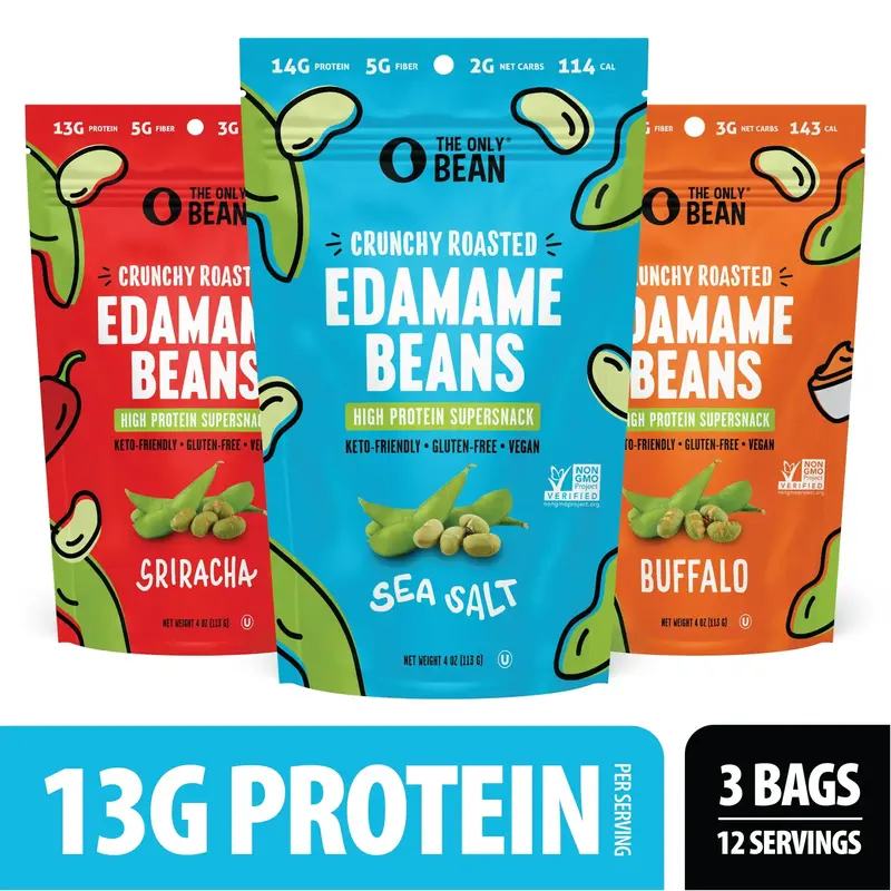 The Only Bean - Crunchy Roasted Edamame Beans (Variety) - Keto Snack, High Protein, Healthy Snacks, Low Carb, High Fiber, Glu...