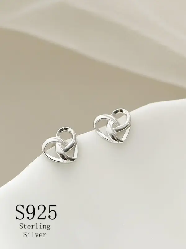 925 Sterling Silver Simple Heart Shaped Stud Earrings, Fashionable Earrings for Women, Trendy All-match & Exquisite Jewelry f...