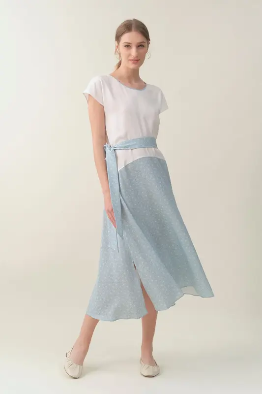 Cap-sleeve Maxi Dress - Sky Print | Size: XS