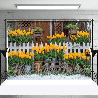 Yellow Flower Planter Fence Spring Photo Backdrop - Aperturee