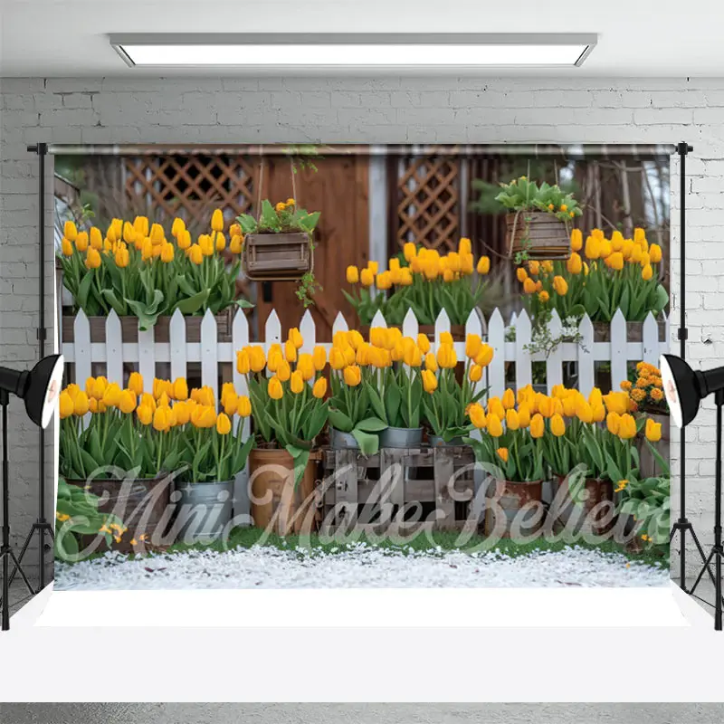 Yellow Flower Planter Fence Spring Photo Backdrop - Aperturee
