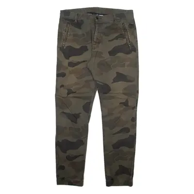 H&M Camo Mens Trousers Green Regular Tapered W34 L31