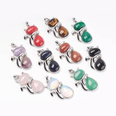 Natural & Synthetic Mixed Stone Kitten Pendants