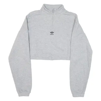 ADIDAS Cropped Womens Sweatshirt Grey 1/4 Zip UK 4