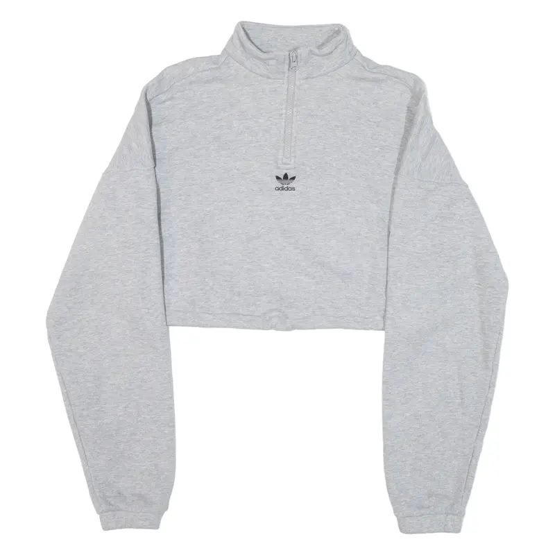 ADIDAS Cropped Womens Sweatshirt Grey 1/4 Zip UK 4