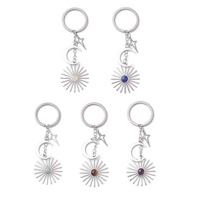Stainless Steel with Natural Gemstone Pendants Keychain