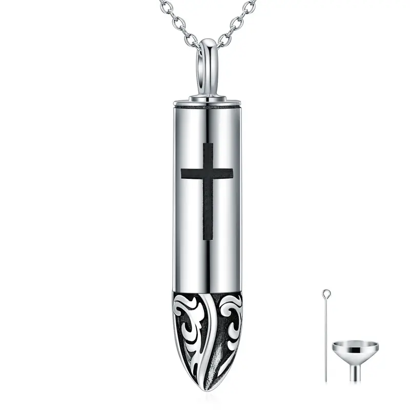 Sterling Silver Two-tone Bullet Urn Necklace for Ashes